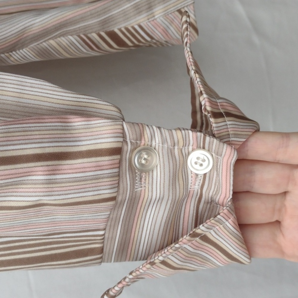 Vintage Alice Stuart Striped Tan Blouse M - Picture 5 of 8